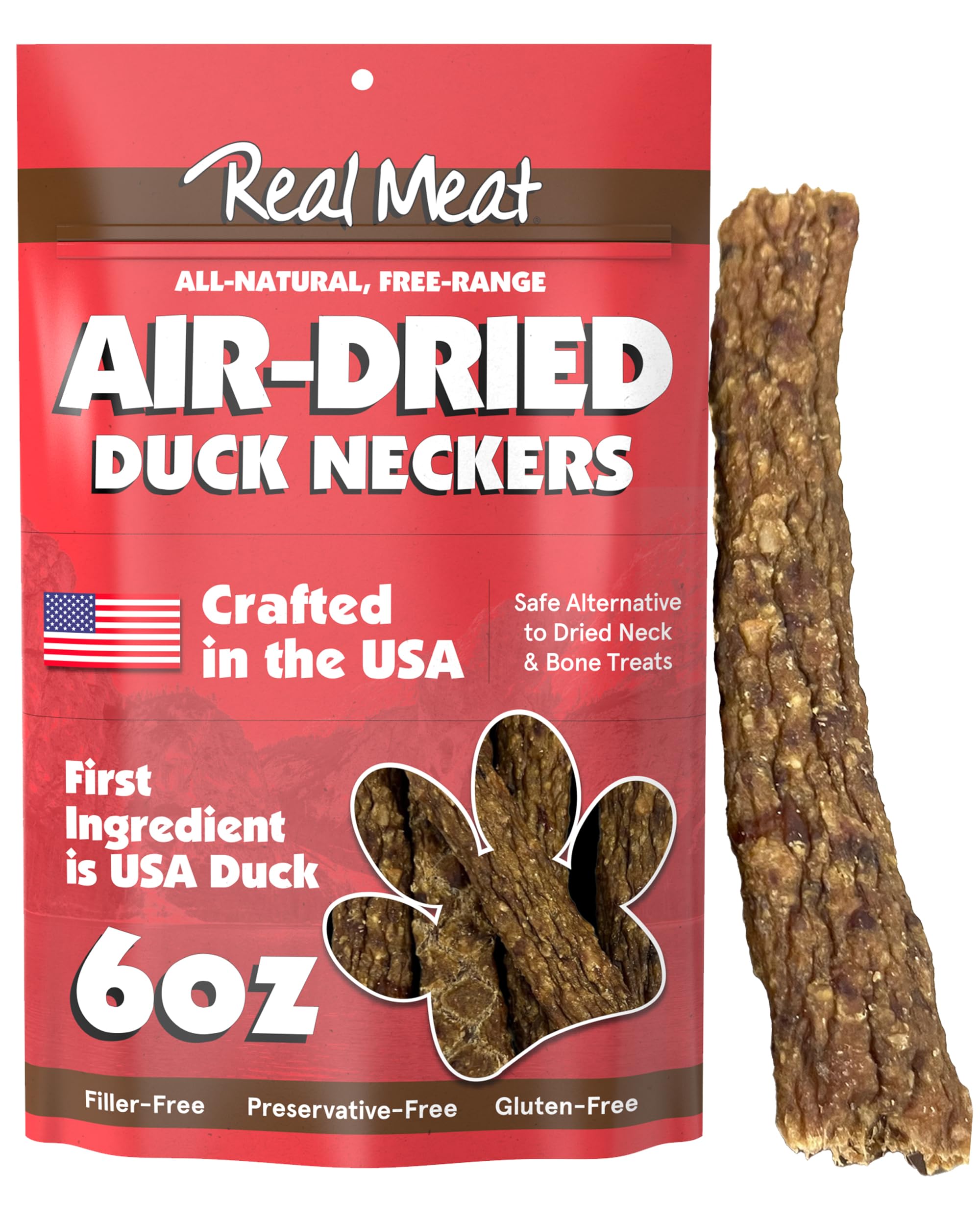 Premium USA-Made Air-Dried Duck Neck Dog Treats - 6oz Bag with Six 6-Inch All-Natural, Free-Range Duck Necks - Grain-Free, High-Protein Snack for Medium & Large Dogs - Perfect for Training Rewards, Dental Health & Chewing Satisfaction
