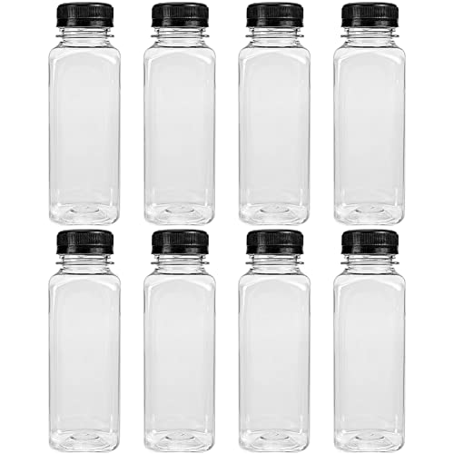 SOLUSTRE 8-Pack Plastic Juice Bottles with Lids - 16oz Reusable Beverage Containers for Milk, Smoothies, Juices & Drinks - Perfect for Home, Cafe, Restaurant & Meal Prep Storage