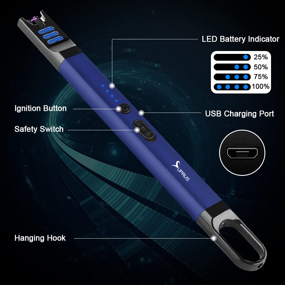 Electric Arc Lighter - USB Rechargeable, Windproof for Candles, Camping & BBQ (Blue)