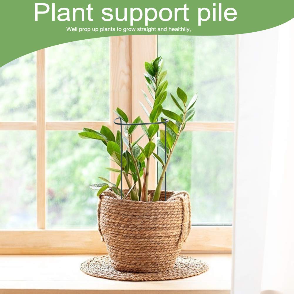 Green Iron Wire Half Round Plant Support Stakes & Rings for Climbing Plants, Vegetables, Flowers, Vines - Set of 2 | Garden Plant Stem Support for Tomatoes, Peas, Roses | Outdoor Gardening Accessories