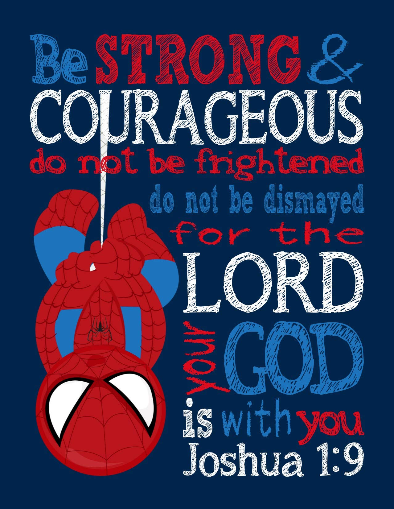 Spider-Man Superhero Nursery Decor - Joshua 1:9 Bible Verse Print for Kids' Room
