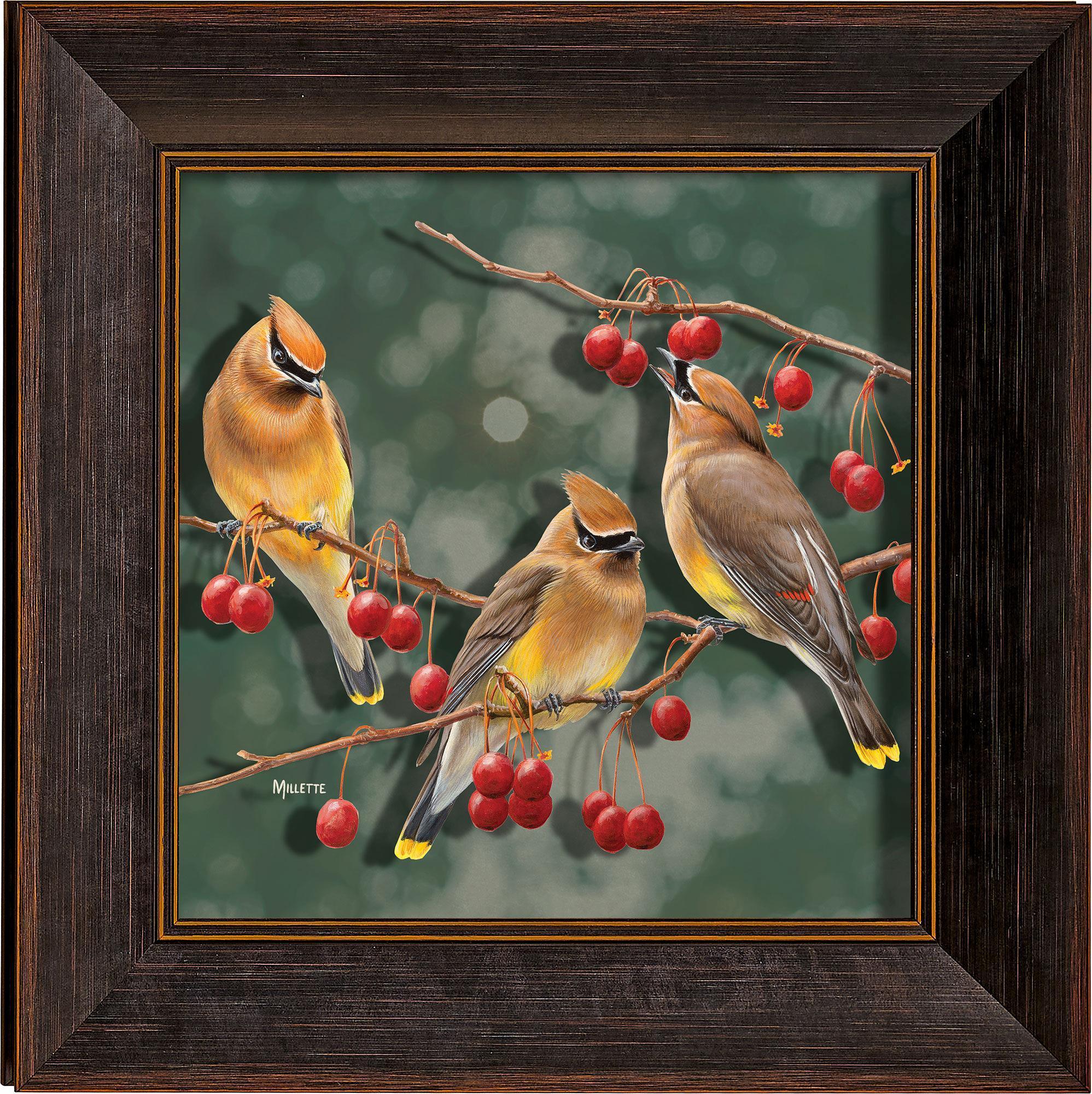 Crabapple Bandits & Cedar Waxwings Wall Art Print - Nature Inspired Home Decor for Living Room, Bedroom, or Office