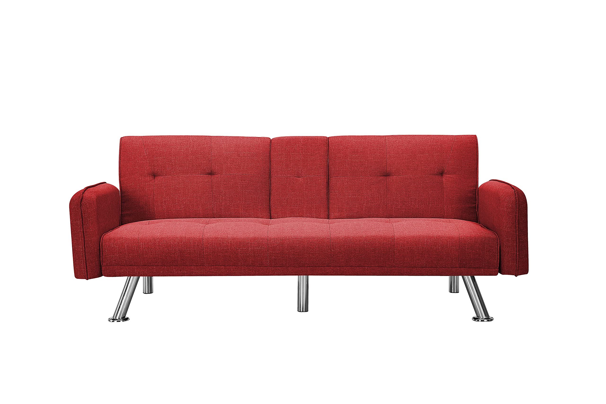 DEINPPA Convertible Sleeper Sofa - Adjustable Folding Tufted Sofa Bed with 2 Cup Holders & Metal Base, 5-Leg Design for Living Room, Bedroom or Small Space (Red) - Perfect for Guest Sleeping, Lounging and Home Decor