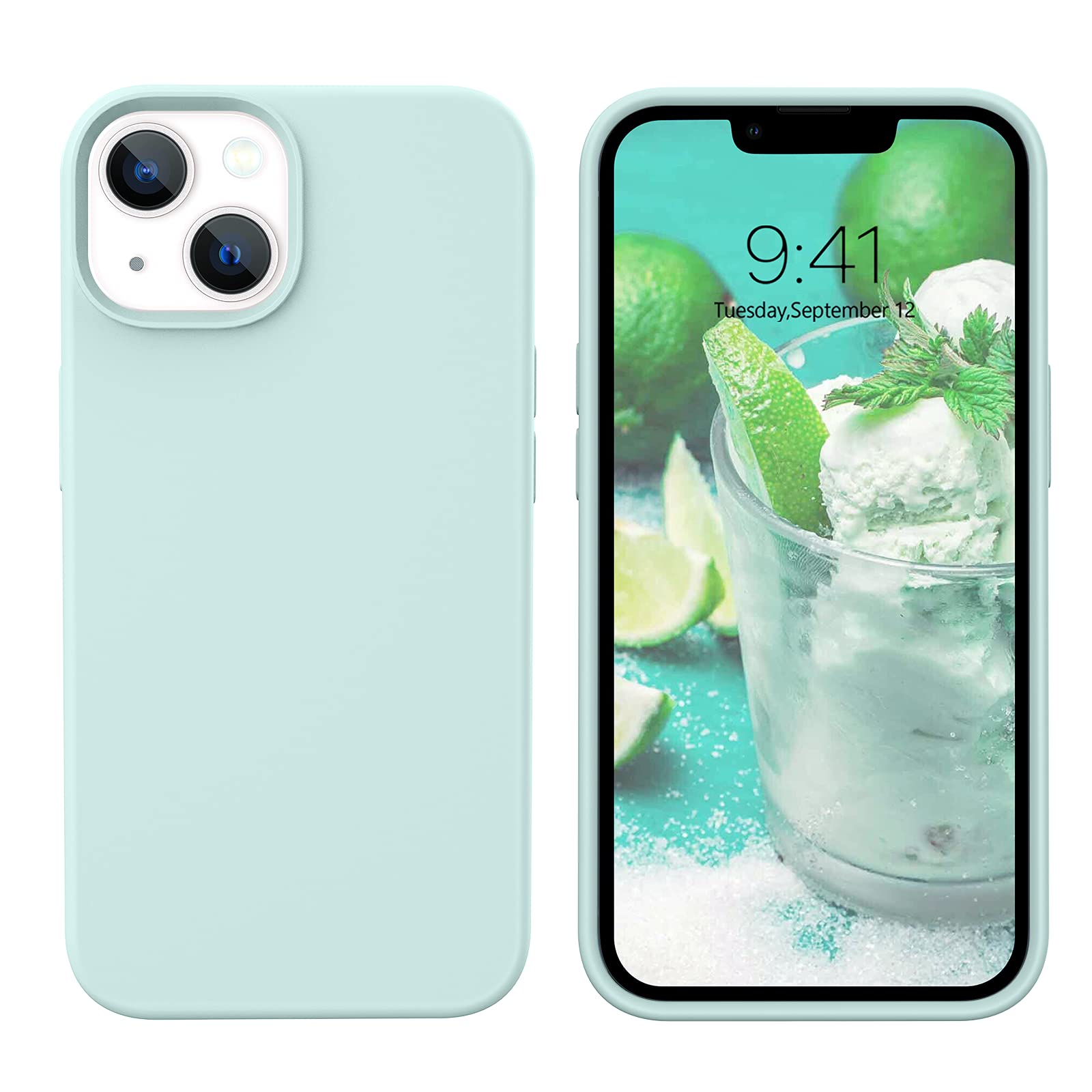 VENINGO iPhone 13 Case (6.1 Inch 2021) - Slim Fit Liquid Silicone Soft Gel Rubber Cover with Microfiber Lining | Shockproof, Anti-Scratch Protective Phone Case | Mint Green | Perfect for Everyday Use, Travel & Outdoor Activities