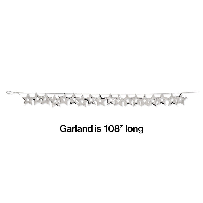 12-Piece Bulk Silver Star Garland Decorations - Perfect for Christmas Tree, Party, Wedding & Home Decor