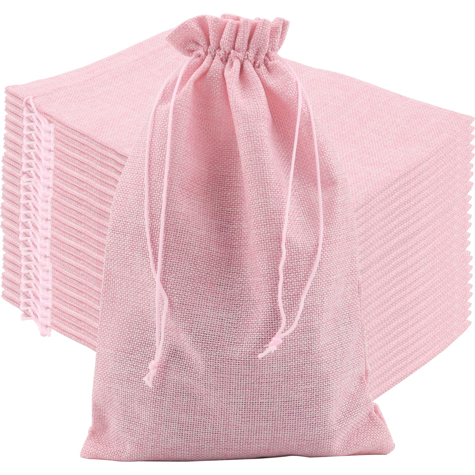ZOENHOU 30 Pack 8x12 Inch Large Pink Burlap Drawstring Bags - Durable Jute Gift Bags for Party Favors, DIY Crafts, Wedding Decor & Rustic Home Storage