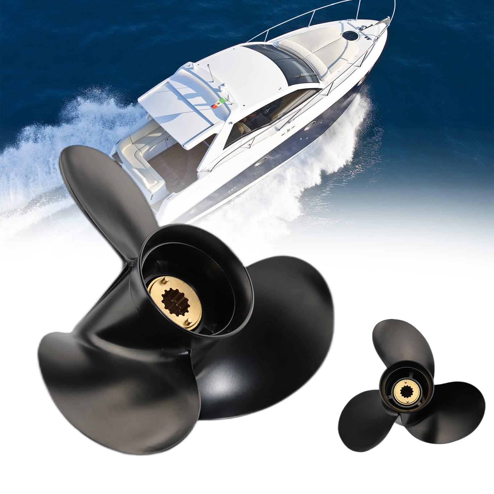 Jetman Aluminum Boat Propeller 3-Blade 13 Spline RH - Compatible with Mercury Outboard Engines 25HP-70HP (25HP/35HP/45HP/50HP/55HP/60HP/70HP) - Perfect for Fishing, Boating & Water Sports