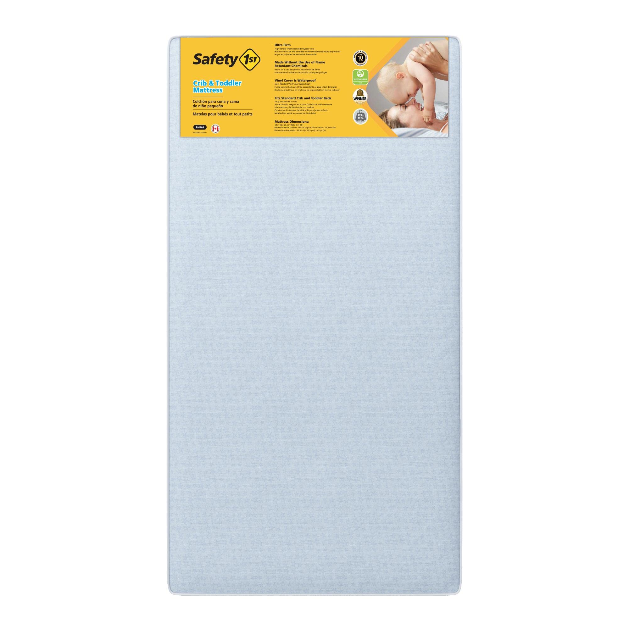 Safety 1st Heavenly Dreams Waterproof Baby Crib Mattress - Firm Support for Standard Cribs & Toddler Beds - Blue | Perfect for Nursery, Daycare & Travel Use