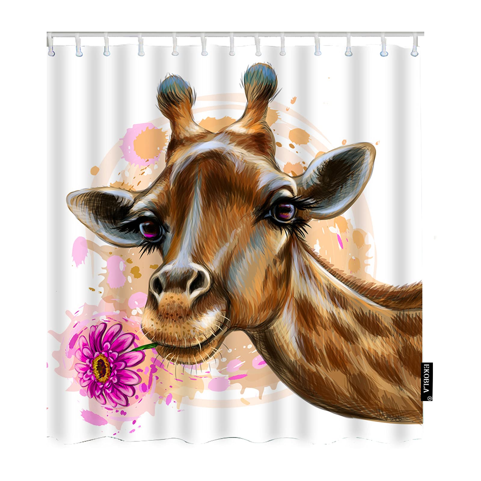 EKOBLA Giraffe Animal Print Shower Curtain - Heavyweight Fabric Bathroom Decor with 12 Hooks, 60x72 Inch - Tropical Safari Theme for Bathroom, Kids Room & Nursery Decor - Waterproof & Durable for Daily Use