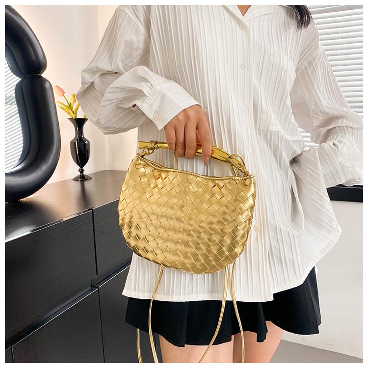 Handmade Woven Crossbody Bags for Women - Boho Shoulder Bag, Knotted Clutch Purse, Elegant Evening Bag in Gold | Perfect for Date Night, Parties & Travel Accessories