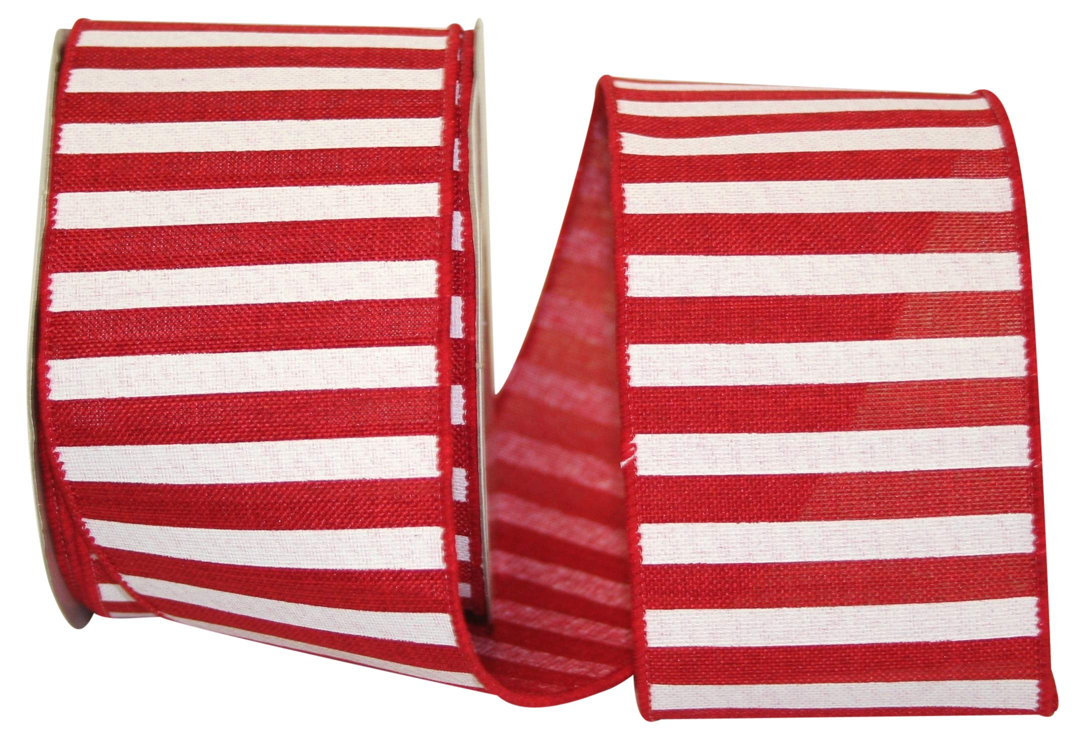 Reliant Ribbon Railroad Stripe Wired Edge Ribbon - 2.5 Inch x 10 Yards, Red - Perfect for Gift Wrapping, DIY Crafts, and Holiday Decorations