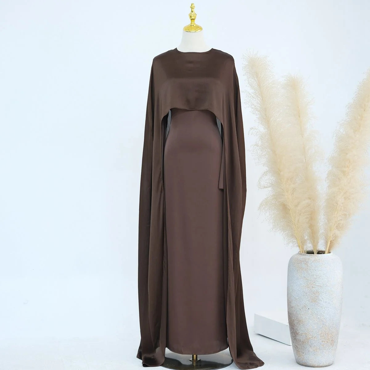 2 Pieces Set Elegant Chiffon Satin Abaya Dress for Women - Modest Islamic Prayer Dress #24920 | Perfect for Eid, Ramadan, Mosque & Special Occasions