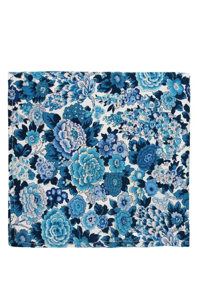 L.A. Smith Blue Floral Handkerchief - Premium Liberty Fabric - Perfect for Weddings, Gifts & Vintage Fashion Accessories