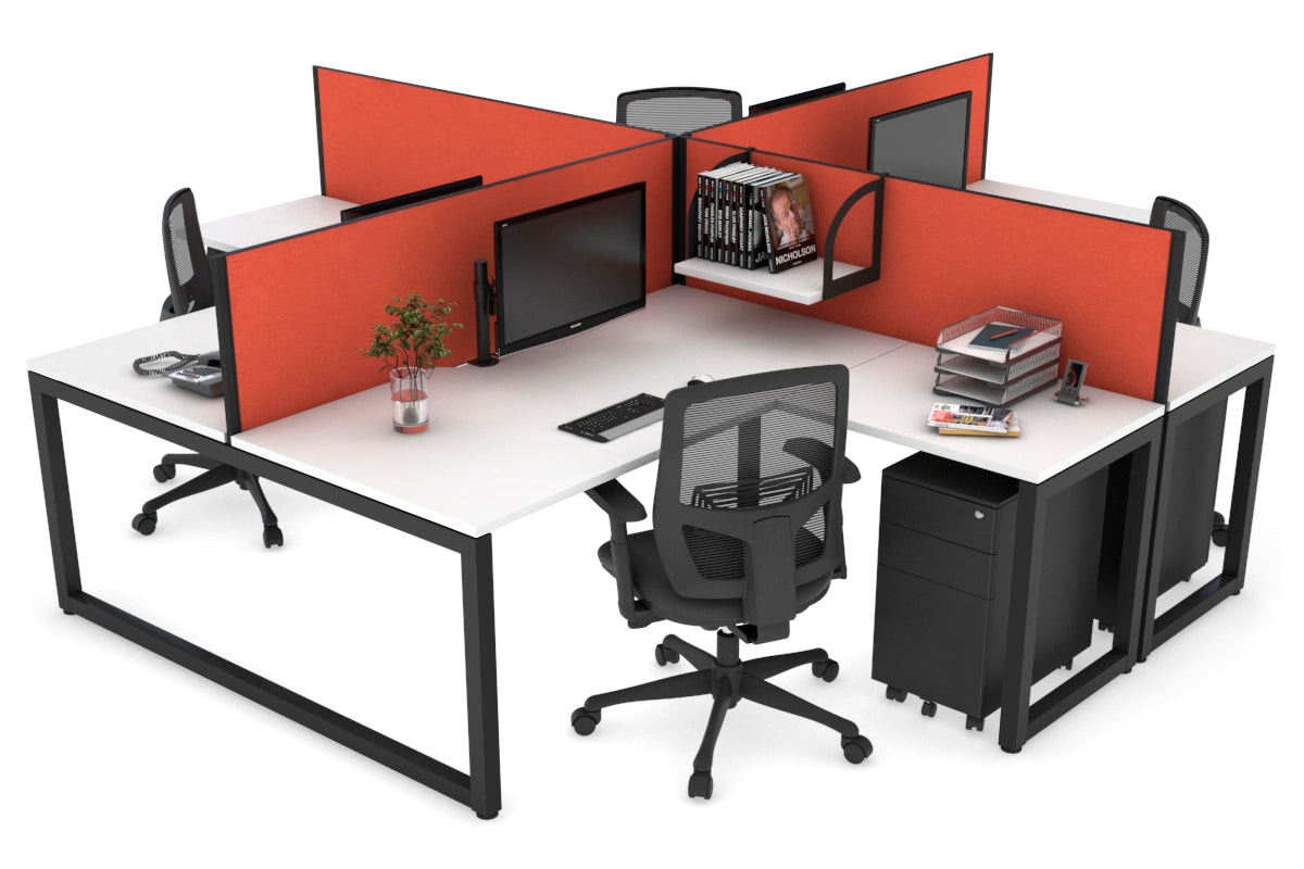 Quadro Loop Legs 4-Person Corner Workstation Desk - 1600L x 1800W with Cable Management Scallop | Office Furniture for Collaborative Workspaces & Team Meetings