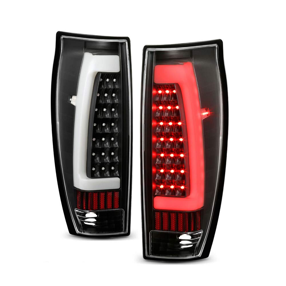 Black LED Tube Bar Tail Lights Assembly Pair - Aftermarket Brake Lamp Replacement for Left & Right Driver/Passenger Side | Durable Taillights for Trucks, SUVs & Off-Road Vehicles | Enhanced Night Visibility & Style Upgrade