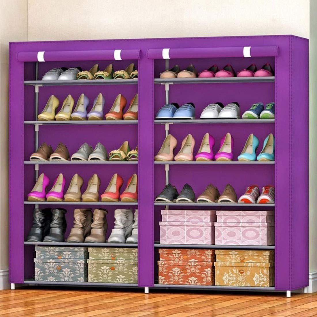 6-Tier Metal Shoe Rack Organizer for Closets - Heavy Duty Space Saving Shoe Storage Shelf with Non-Woven Fabric - Perfect for Entryway, Bedroom & Walk-in Closet Organization (Purple)