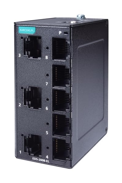 MOXA EDS-2008-EL 8-Port Unmanaged Ethernet Switch | 10/100BaseTX Ports | Industrial Metal Housing | -10 to 60°C Operating Temperature | Ideal for Small Office, Home Network & Industrial Automation