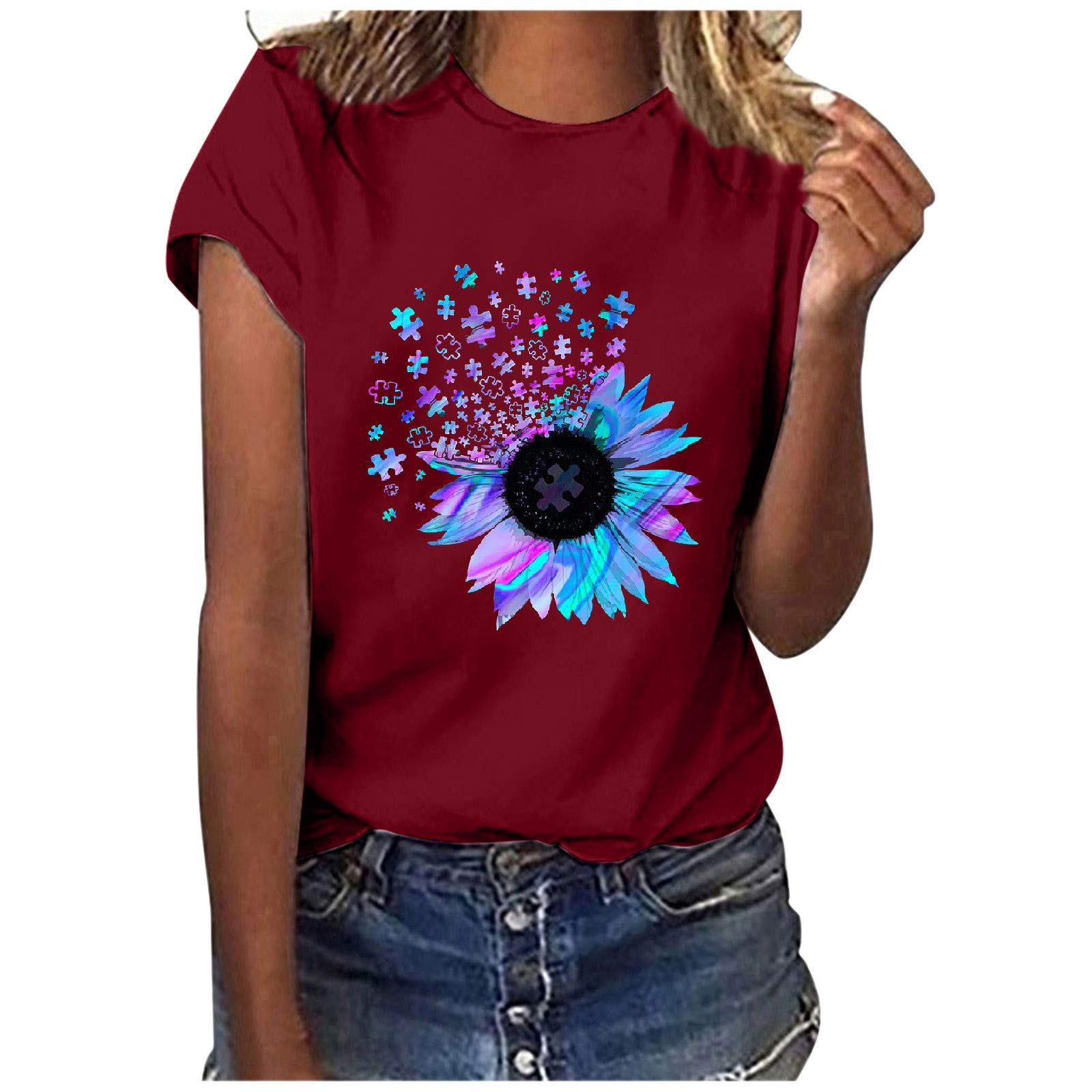 **Sunflower Graphic Tee for Women - Plus Size Faith Tops, Casual Summer Shirts for Church, Outings & Everyday Wear**
