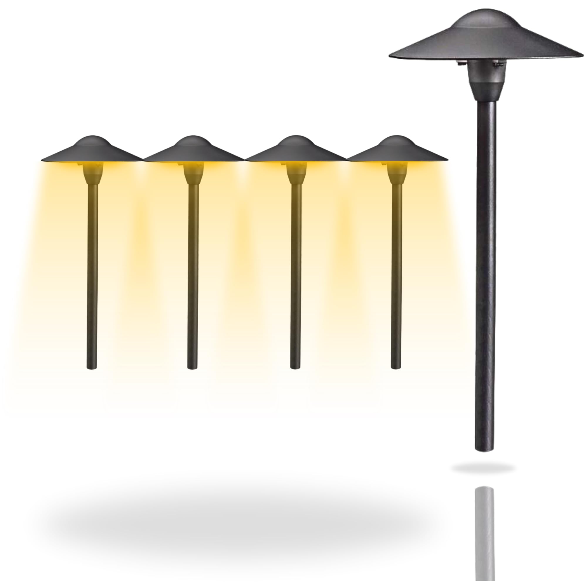 Kicher 12V Landscape Path Lighting Fixture - 4 Pack, 16.25W T5 Wedge Base, Textured Black (8.25
