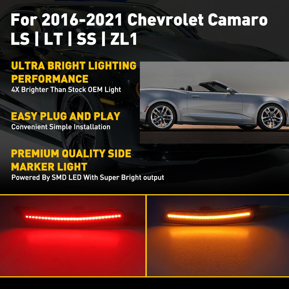 Amber Red Smoked LED Side Marker Lights for 2016-2021 Chevy Camaro - Durable & Bright Turn Signal Lights - Perfect for Night Driving & Car Customization