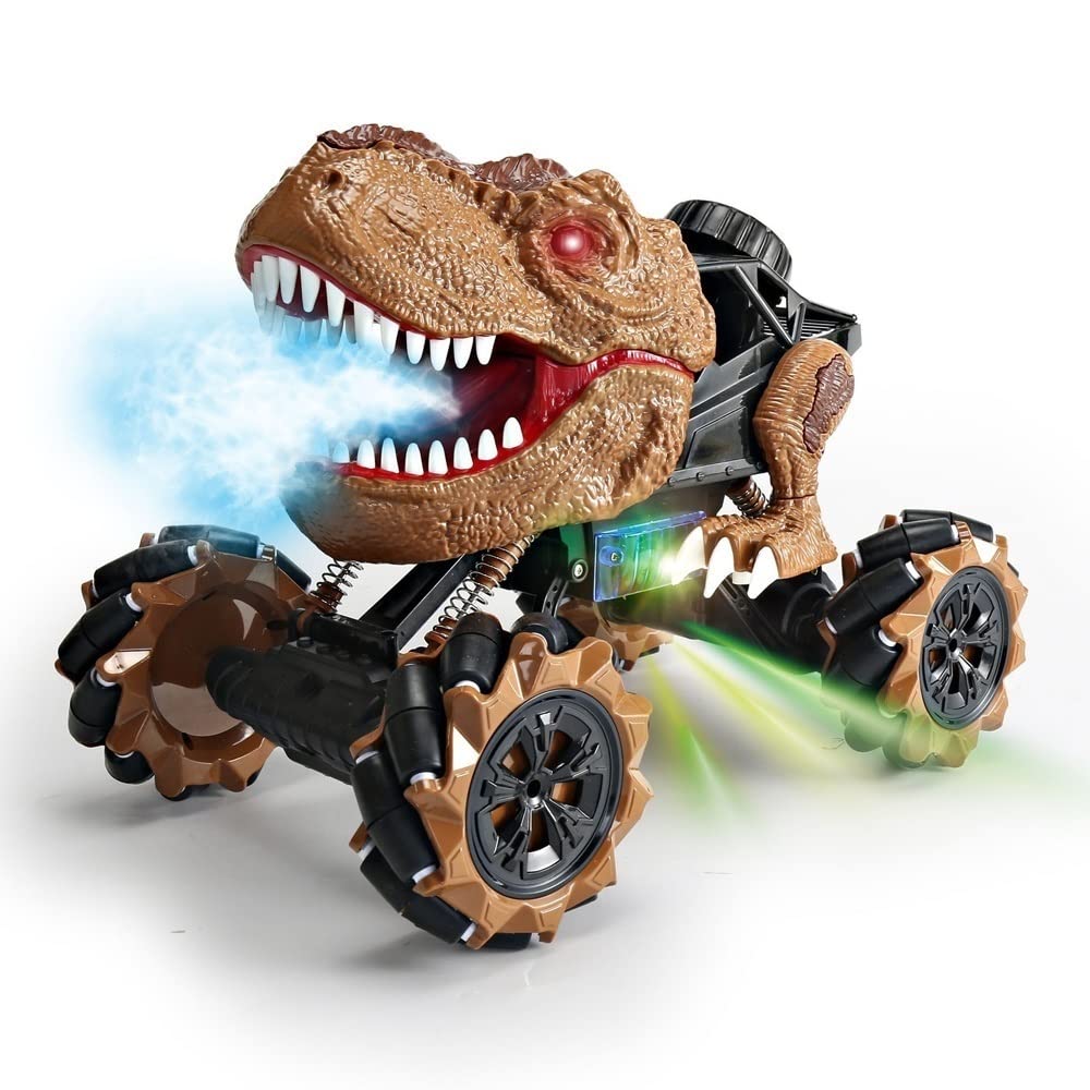 2.4Ghz Remote Control Dinosaur Toy Car - 360° Rotating Drift Stunt RC Vehicle with Spray & LED Lights, 4WD Off-Road Monster Truck for Boys & Kids | Perfect for Indoor Play, Outdoor Adventures & Birthday Gifts