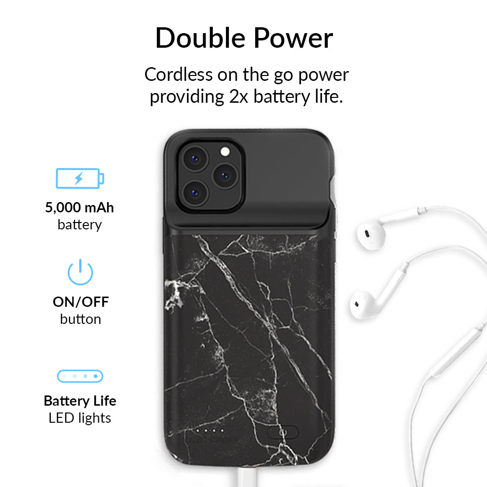 Black Marble iPhone Charging Case - Slim Protective Battery Case for iPhone 12/13/14 Pro Max - 5000mAh Portable Charger for Travel, Work & Daily Use