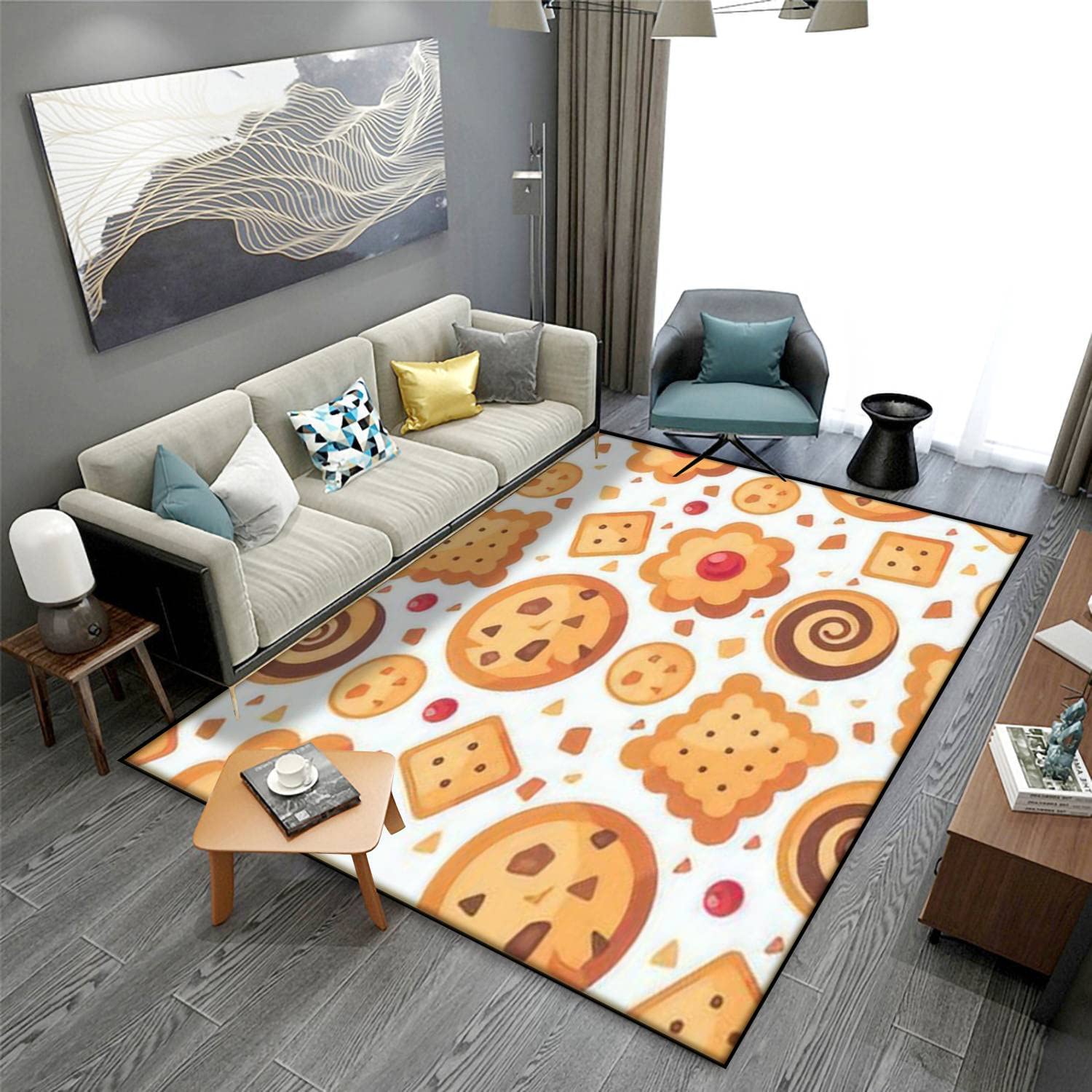 MJKIODPEV Chocolate Chip Cookie Area Rug - Soft Non-Slip Indoor/Outdoor Floor Mat 63''×94'' for Living Room, Bedroom, Dorm Decor - Perfect for Cozy Home, Office, and Kids Play Area