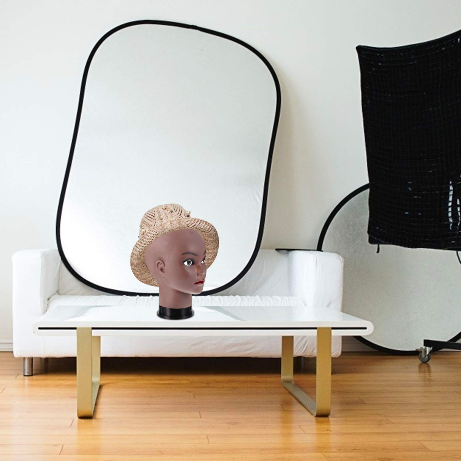 Lurrose PVC Wig Stand Mannequin Head - Bald Display Model for Wigs, Hats & Eyeglasses | Female Cosmetology & Makeup Doll Head | Perfect for Wig Making, Salon Display & Beauty Training (Black)