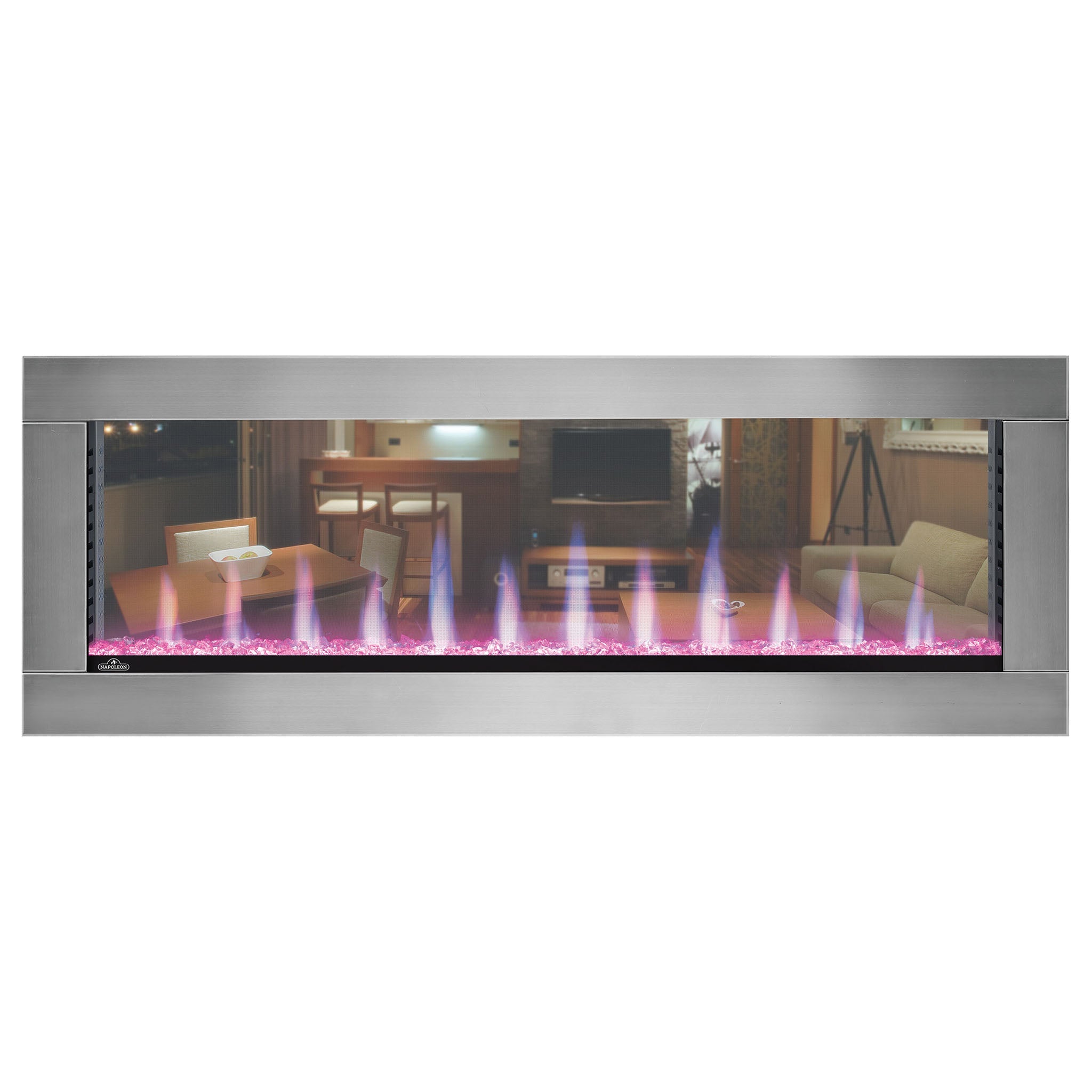 Napoleon Clearion Elite 50-Inch Stainless Steel Electric Fireplace with See-Through Design - Perfect for Living Rooms, Bedrooms & Modern Home Decor