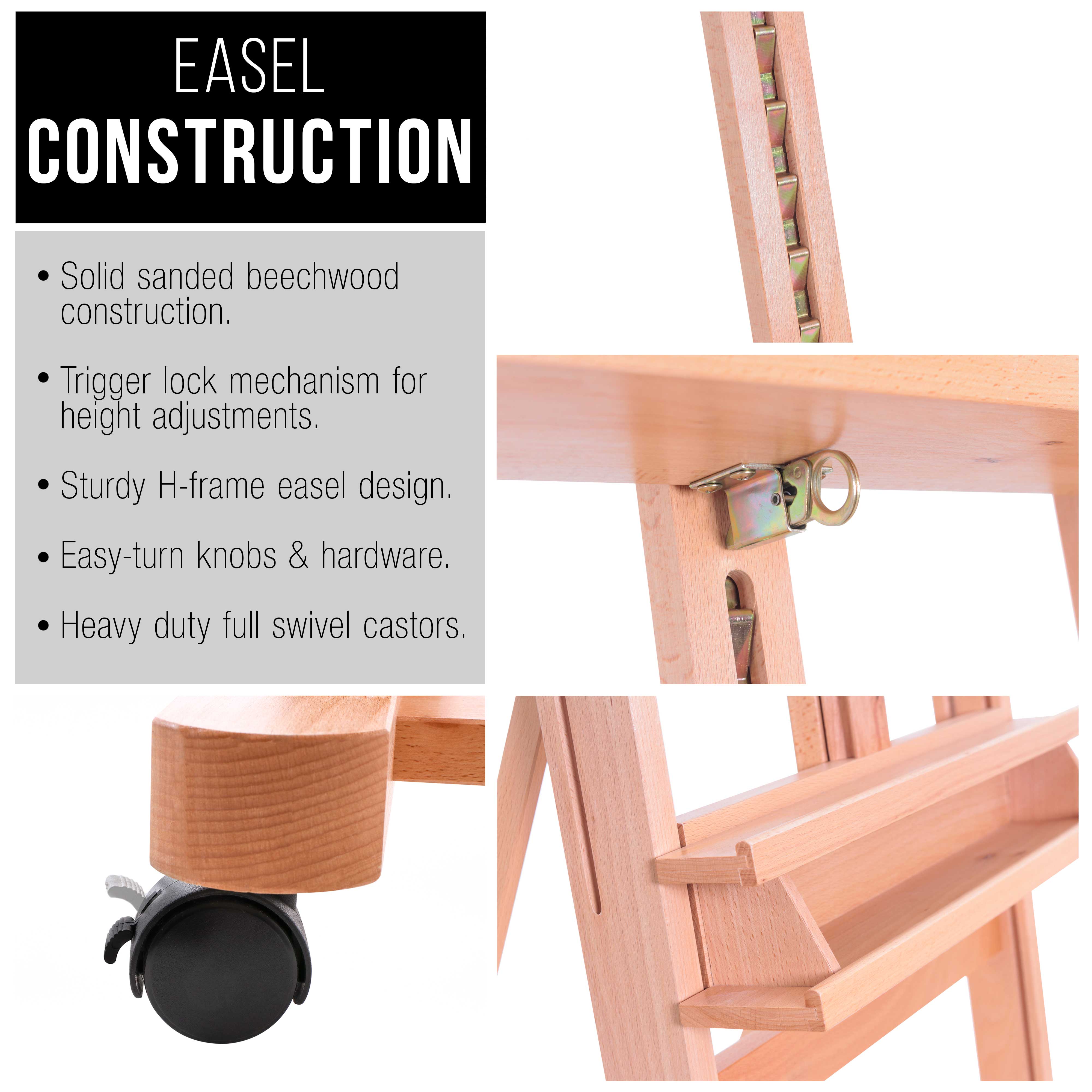 Professional Beechwood Studio H-Frame Easel with Adjustable Height (Up to 96