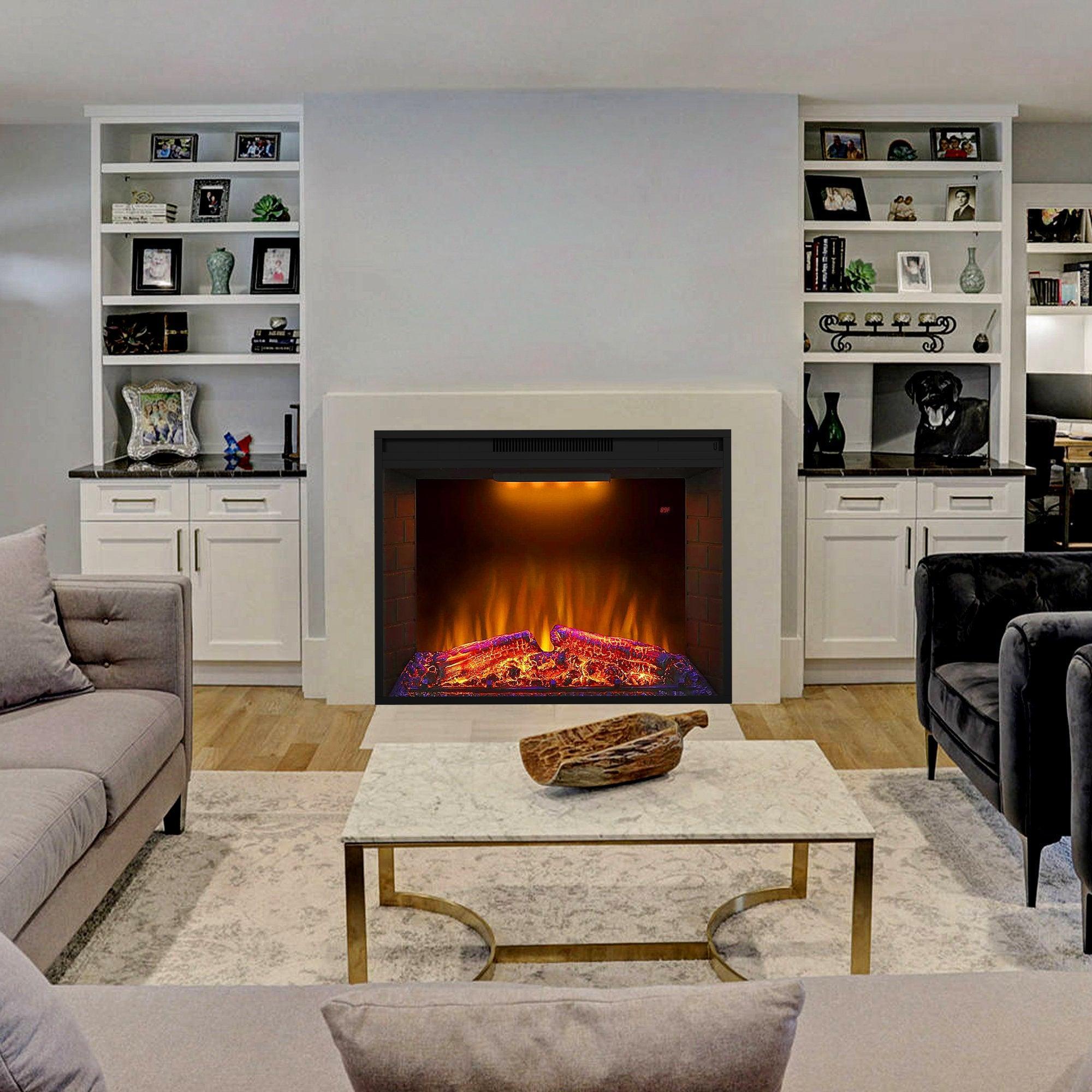Black Electric Fireplace Heater Insert with Overheating Protection & Remote Control - Perfect for Living Rooms, Bedrooms & Offices