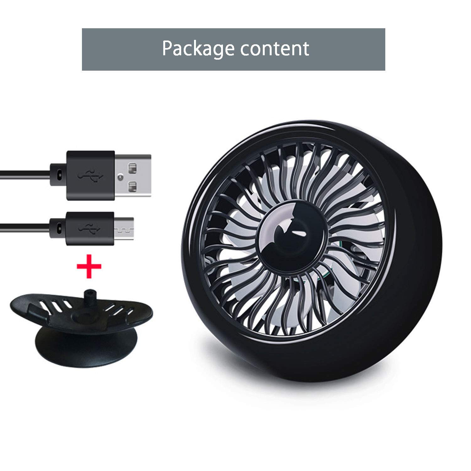 Kwak's Mini Car Vent Fan with LED Light - ABS Portable Cooling Fan for Car, Home & Office - Black - Perfect for Travel, Work & Indoor Cooling