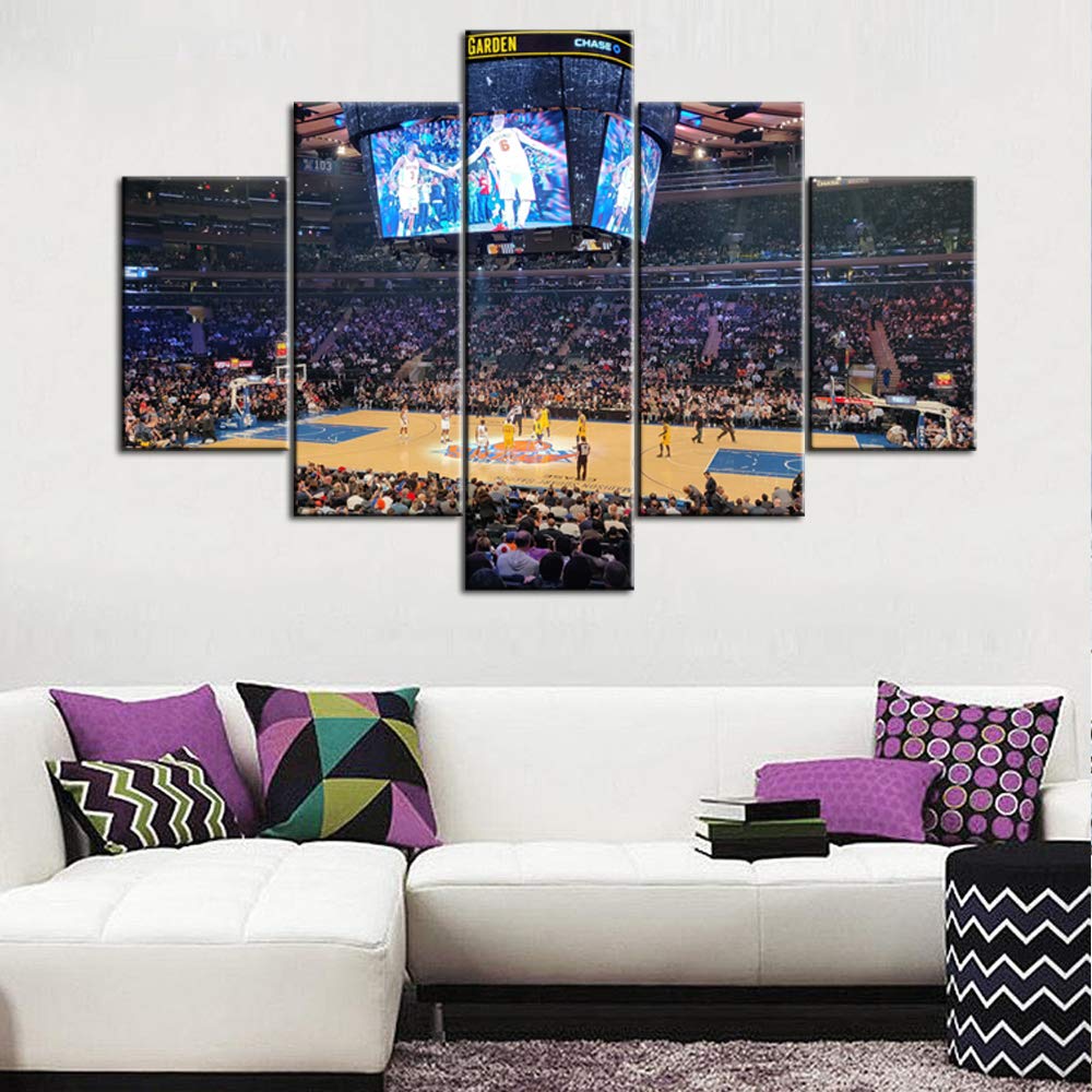 NHL Arena Wall Art - Madison Square Garden Stadium Painting on Canvas, Dallas Mavericks Pictures 5-Panel Contemporary Artwork | Framed Ready to Hang 60''W x 40''H | Perfect for Living Room, Game Room & Sports Bar Decor