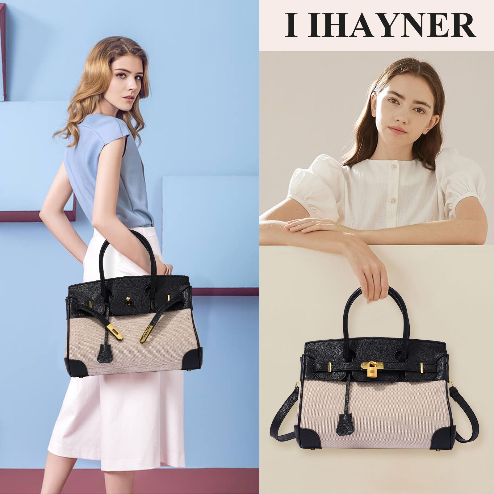 Elegant Leather & Canvas Top Handle Bags for Women - Stylish Satchel Handbag with Durable Shoulder Strap | Perfect for Work, Travel & Everyday Use