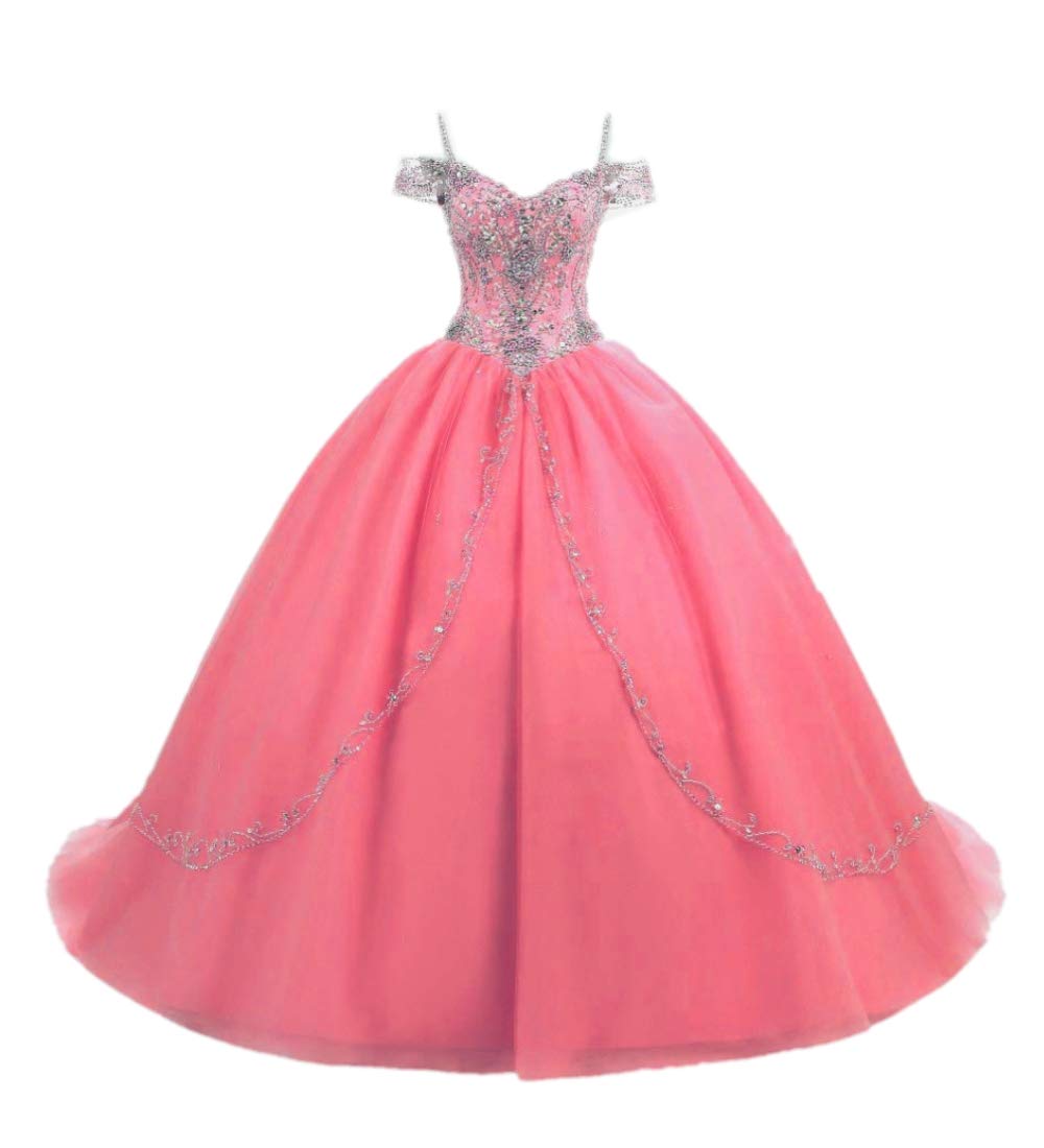 APXPF Women's Crystal Beaded Quinceañera Dress - Cap Sleeve Sweet 16 Ball Gown Prom Dress for Special Occasions & Formal Events