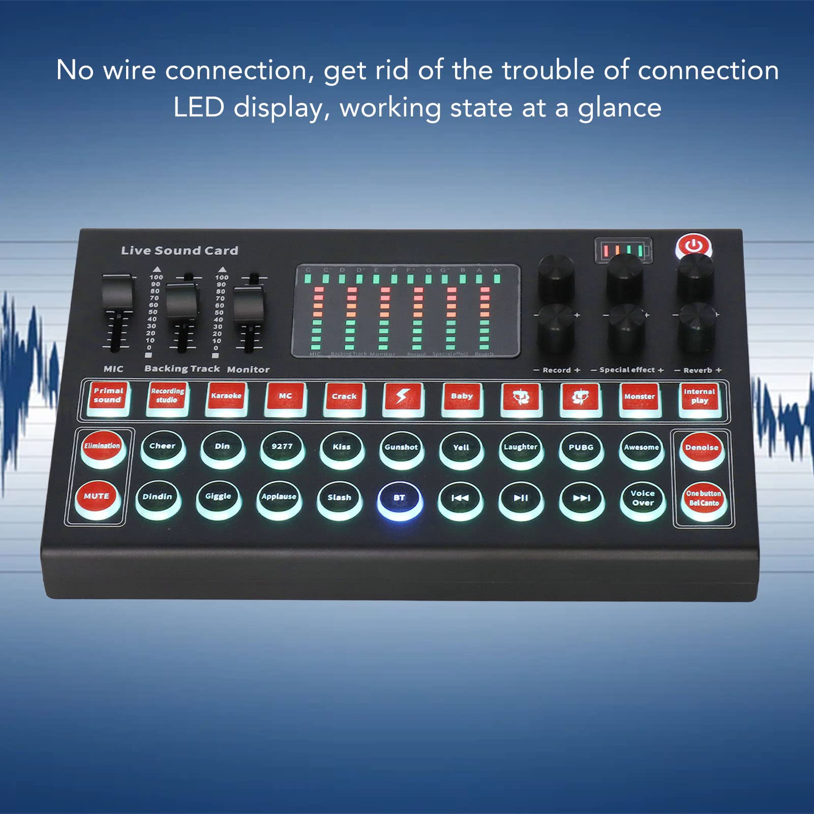 Professional Voice Changer Sound Board with LED Display - Noise Reduction, Bluetooth & Dual Channel Live Sound Card for Recording, Podcasting & Gaming (USB Audio Mixer for PC/Mac/Streaming)