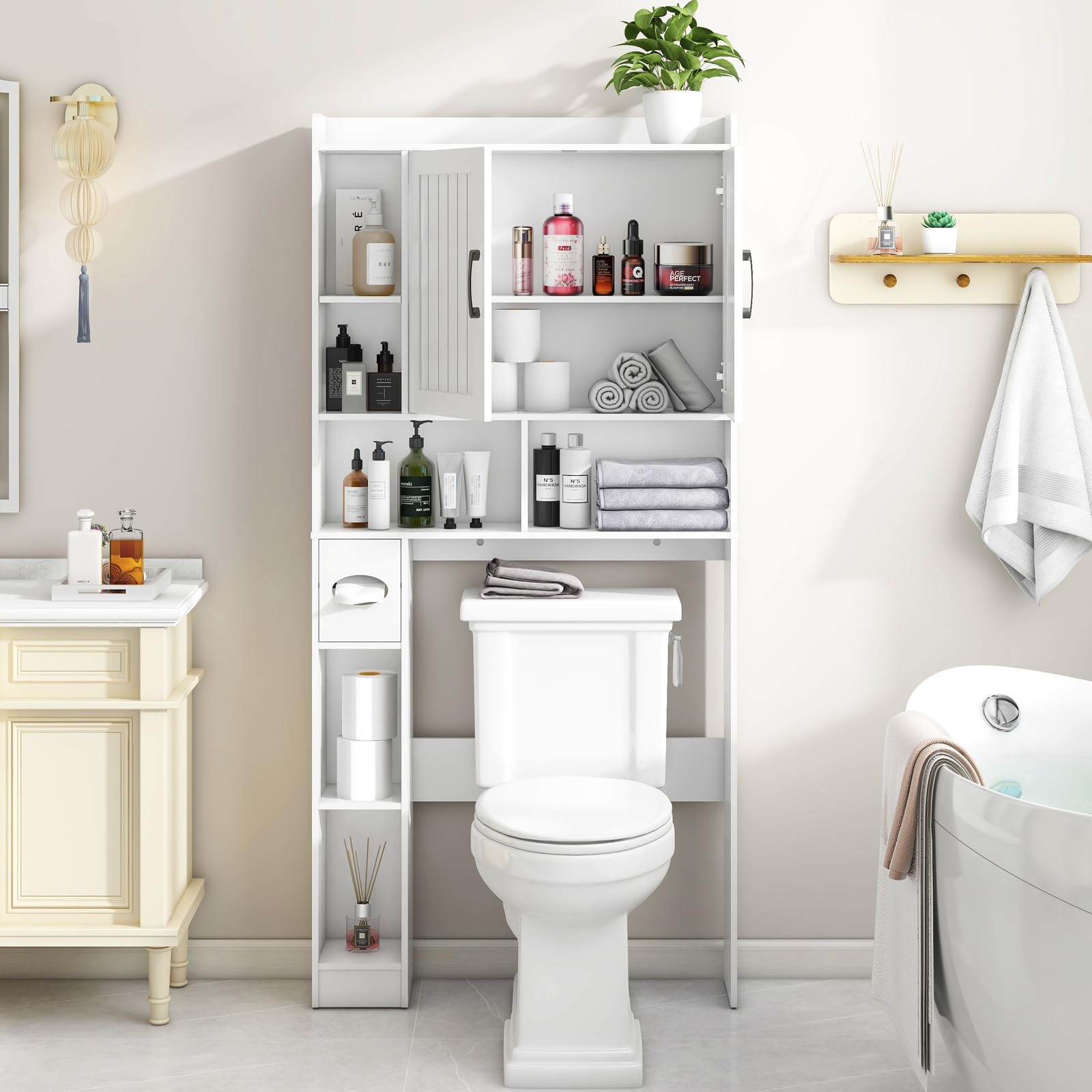 Farmhouse Over The Toilet Storage Cabinet with Barn Door - Space-Saving Bathroom Organizer for Towels, Toiletries & Laundry Supplies - Perfect for Small Bathrooms, Restrooms & Apartment Living