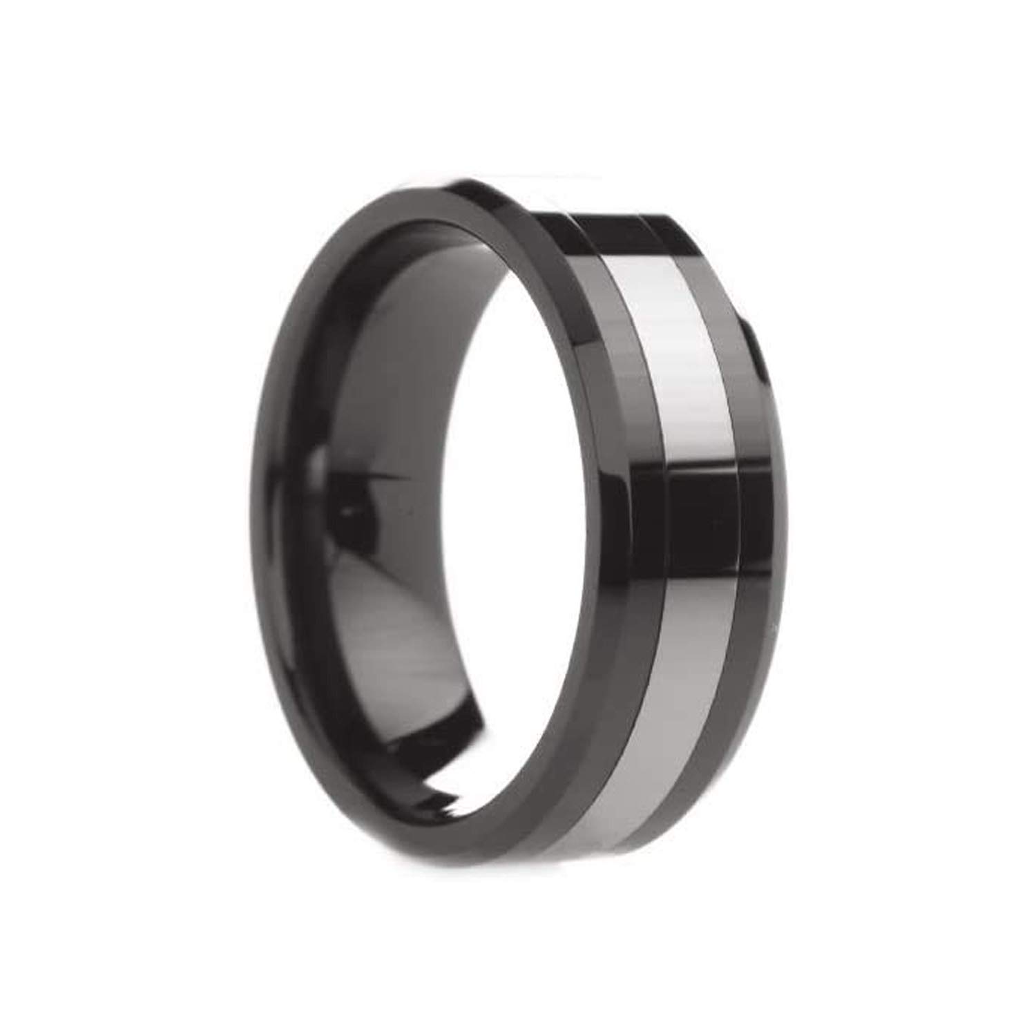 Black Ceramic Tungsten Carbide Wedding Band for Men - 8mm Comfort Fit Ring, Durable & Scratch Resistant - Perfect for Engagement, Anniversary, and Everyday Wear