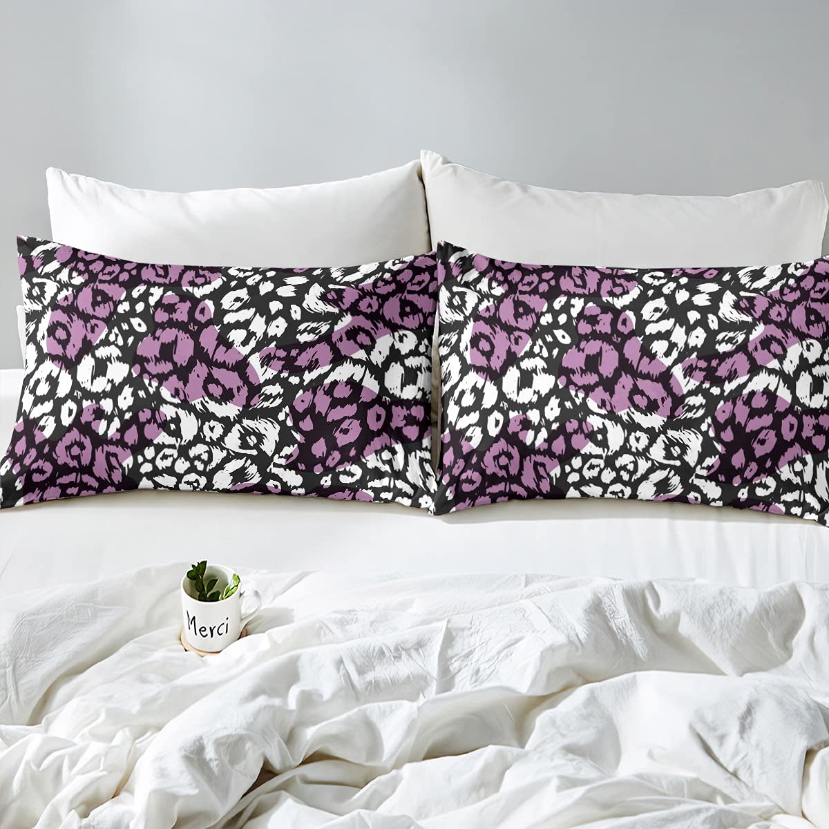 Erosebridal 4-Piece Leopard Print Bed Sheet Set - Full Size Cheetah Animal Print Bedding for Girls, Teens & Women - Purple & Black Tie-Dye Fitted Sheet, Flat Sheet & Pillowcases - Wild Jungle Themed Bedroom Decor for Kids Rooms, Dorm Rooms & Guest Bedrooms