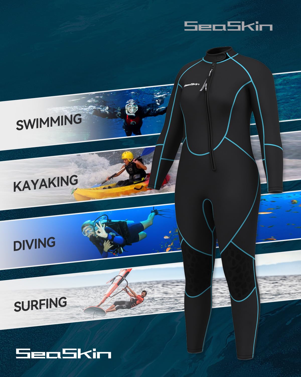 Seaskin Plus Size 3mm Full Wetsuit for Men & Women - Scuba Diving, Surfing & Water Sports