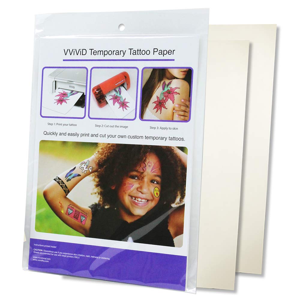 VViViD A4 Size Quick Apply Custom Inkjet Temporary Tattoo Paper - 2 Sheets Pack for DIY Body Art, Costume Parties & Events