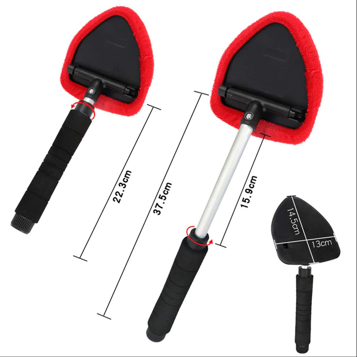 MASO Adjustable Handle Car Windscreen Cleaner - Long Reach Auto Window Glass Cleaning Brush with Microfiber Cloth for Home & Kitchen (Red, 1PCS) - Perfect for Hard-to-Reach Windows and Windshields