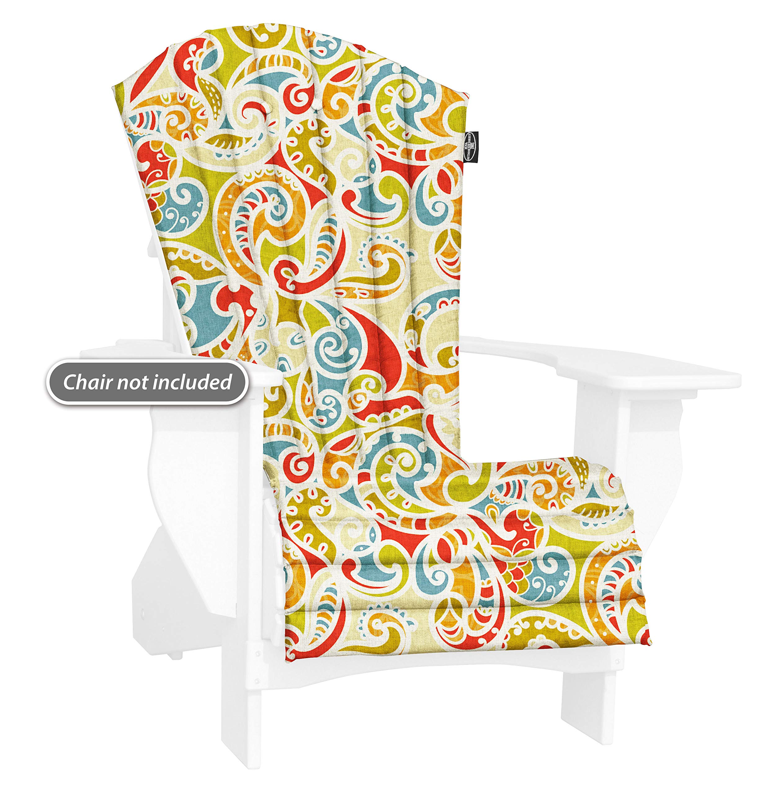 Outdoor All-Weather Patio Chair Cushion - Quick Dry Fabric Waterproof Seat Cushion for Adirondack Chairs (Paisley Print) - Perfect for Poolside, Deck, Garden & Outdoor Relaxation