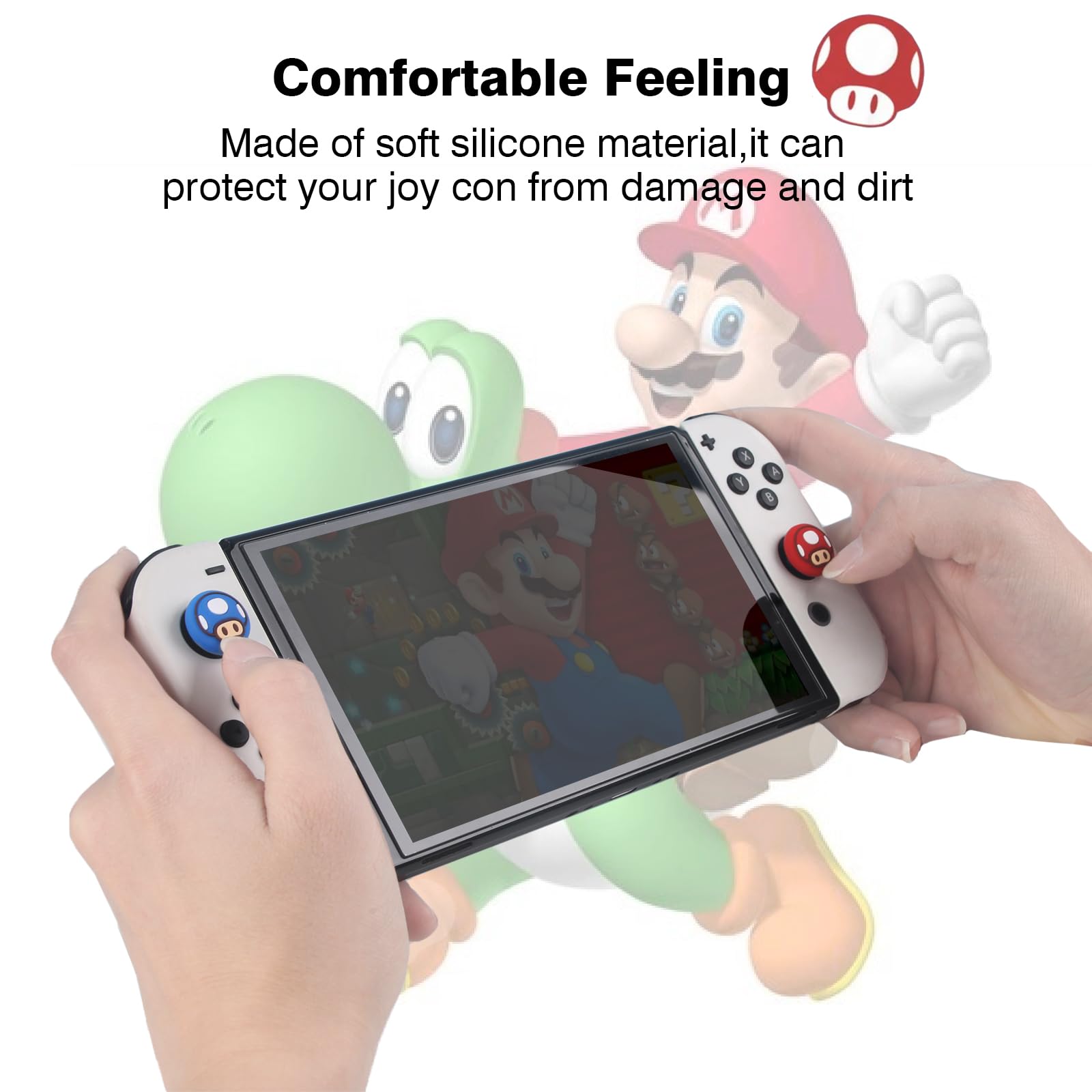 TIKOdirect Set of 4 Cute Thumb Grips for Nintendo Switch Joy-Con/OLED/Switch Lite - Soft Silicone Kawaii Joystick Caps, Ergonomic Design (Red) - Perfect for Gaming Comfort & Controller Protection