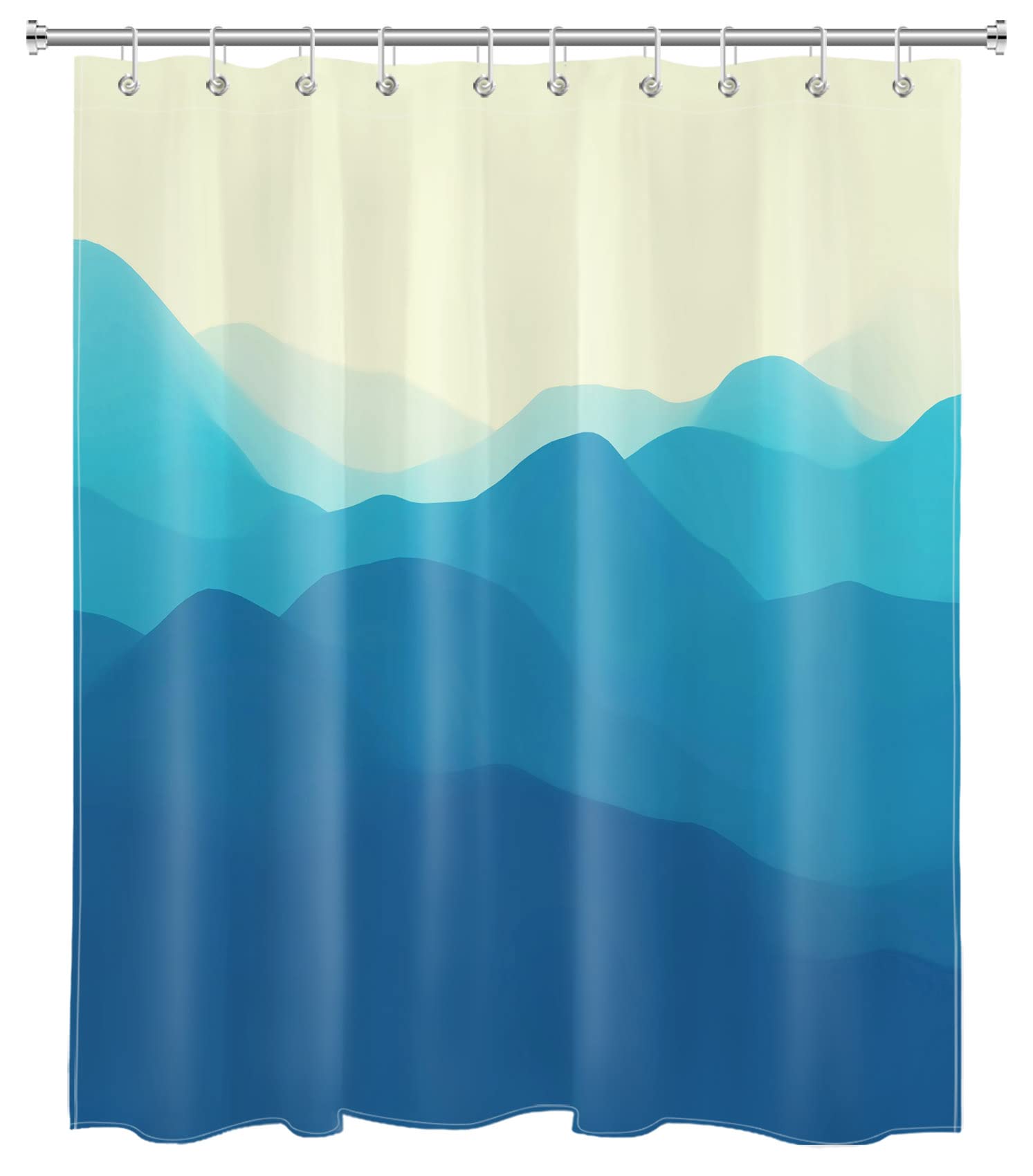 HVEST Abstract Line Mountains Shower Curtain Set with Hooks - Waterproof Polyester Fabric Bathroom Decor in Teal & Blue (60x72 Inches) - Perfect for Rustic, Nature-Inspired Bathroom Themes and Spa-Like Showers
