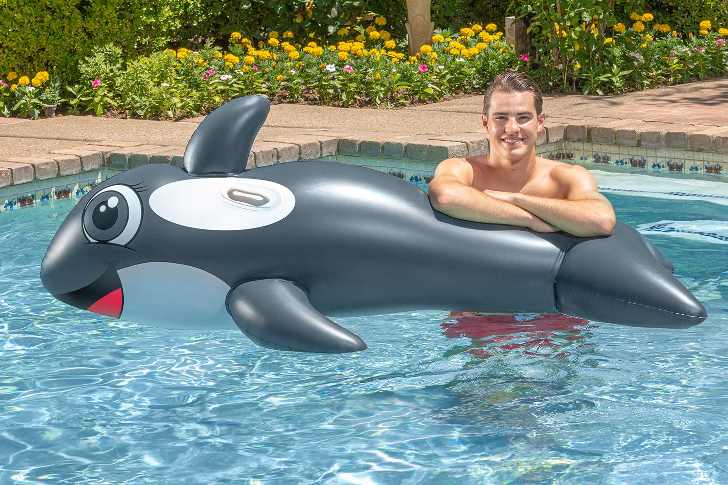 **Poolmaster Jumbo Whale Rider Inflatable Swimming Pool Float - Large Grey - Perfect for Summer Fun, Pool Parties & Relaxing in the Water**