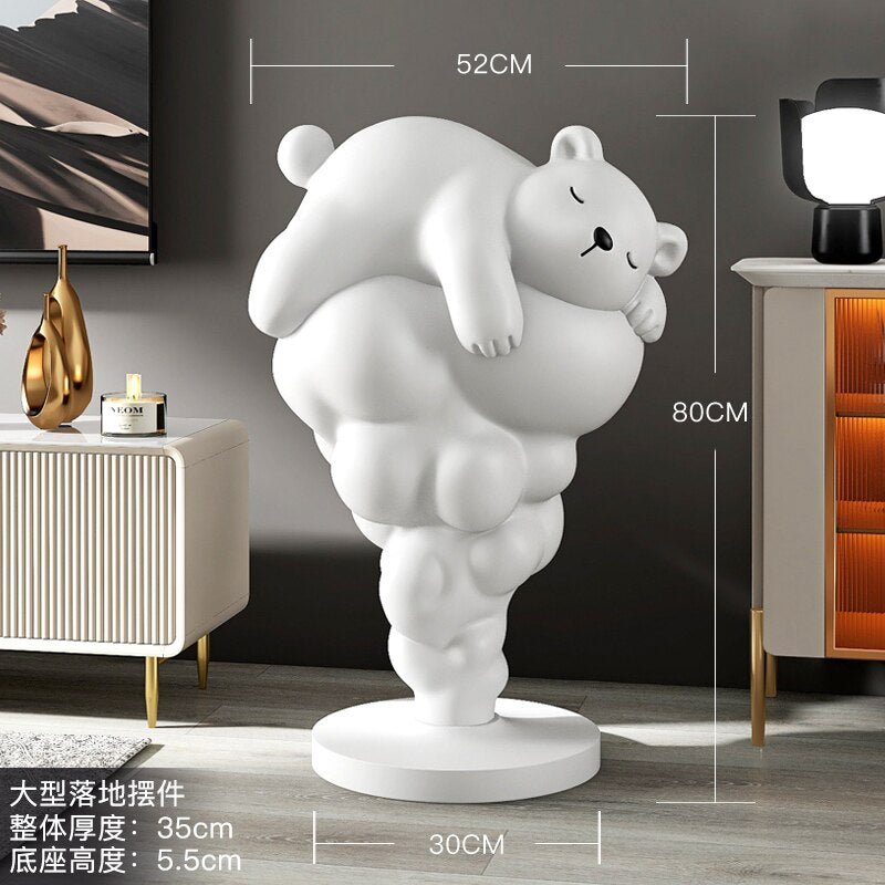 Bear on Clouds Statue Ornament - Handmade Resin Figurine for Home Decor, Gift & Collectible | Perfect for Living Room, Nursery & Bookshelf Display