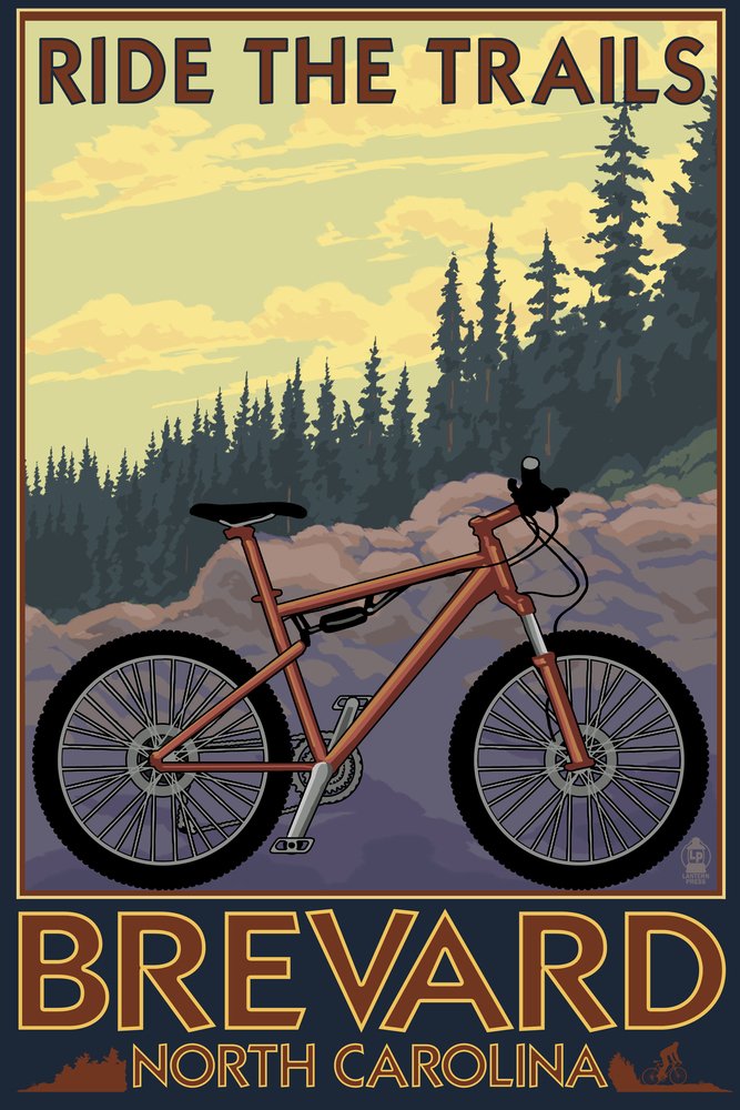 Brevard NC Mountain Biking Trail Art - Signed 24x36 Master Print Poster - Perfect for Cycling Enthusiast Home & Office Wall Decor