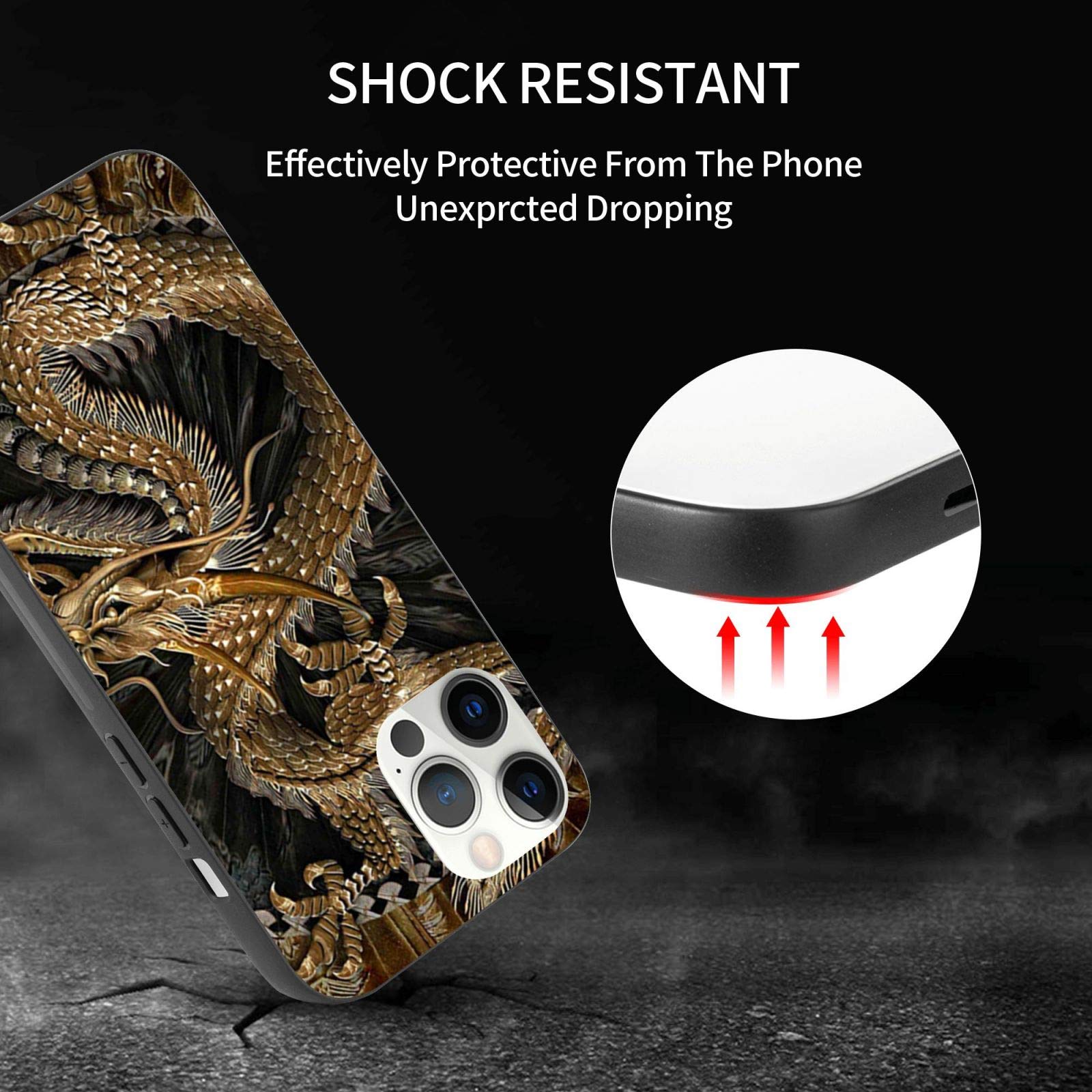 Premium Shockproof TPU Case for iPhone 12 Pro Max - Elegant Chinese Golden Dragon Design - Protective Phone Cover with Military-Grade Drop Protection | Perfect for Daily Use, Travel & Outdoor Activities