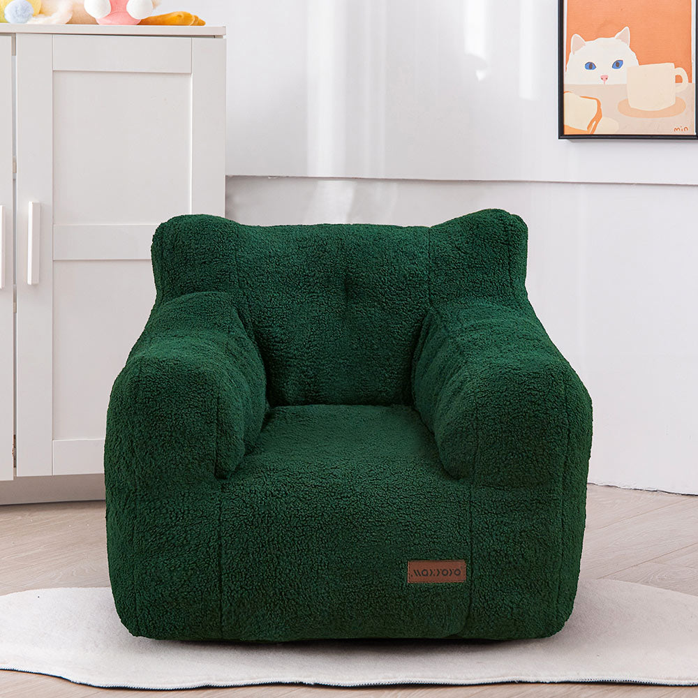 MAXYOYO Kids Sherpa Bean Bag Chair - Soft Teddy Bear Lazy Sofa for Boys & Girls, Green - Cozy Reading Nook & Playroom Seating for Children's Bedroom